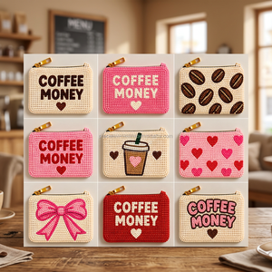 Monedero de cuentas con diseño de café, bolsas con cremallera de cuentas de semillas, carteras hechas a mano para amantes del café, regalos personalizados al por mayor para proveedores - Product Image 1