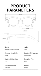 Lunettes Intelligentes CY03 AI Fiables et Abordables avec Caméra HD 1080P, Prise en Charge du Chat en Direct, Traduction GPT et Navigation AR - Product Image 6