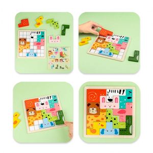 Rompecabezas de Madera Multifuncionales y Coloridos, Clasificador de Formas para el Aprendizaje Temprano, Rompecabezas de Animales y Vehículos para Niños - Product Image 3