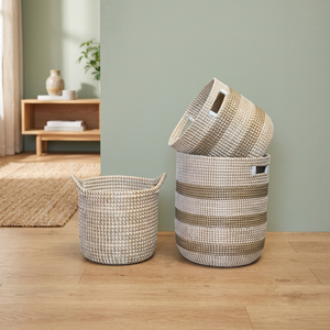 Cestas de Almacenamiento de Hierba Marina Natural, Forma Circular con Asa, Apilables, para Organizar Ropa, Estilo Nórdico - Product Image 2