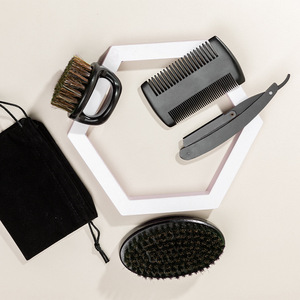 Ensemble de rasage Wanmei 4 pièces en acier inoxydable, rasoir, brosse, peigne, kit de toilettage pour homme, noir - Product Image 2