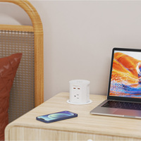 Station d'alimentation de bureau intégrée de luxe avec prise escamotable à ressort à gaz 85 mm encastrée, 4 prises de courant américaines, chargeur sans fil et 2 ports USB supérieurs