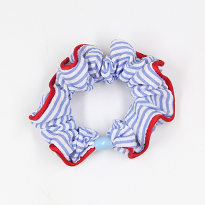 Chouchous élastiques en tissu rayé bleu bords rouges pour femmes et filles retour à l'école accessoires de <span class=keywords><strong>cheveux</strong></span> en gros - Product Image 6