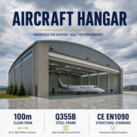Hangar pour avions privés, structure en acier, bâtiment aéronautique, stockage d'avions, installation aéroportuaire, conception sans colonnes