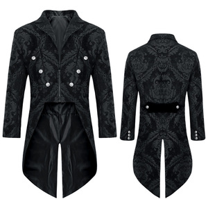 Men's Gothic Steampunk Swallowtail Coat Black Brocade Double Breasted Long <b>Tailcoat</b> For Halloween Wedding Party - Product Image 1
