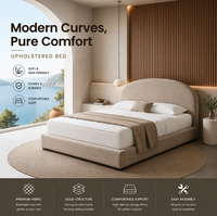 Lit Queen Size Moderne Minimaliste en Tissu Rembourré, Cadre de Lit Plateforme Personnalisé avec Tête de Lit Courbe, Meubles de Chambre OEM en Gros