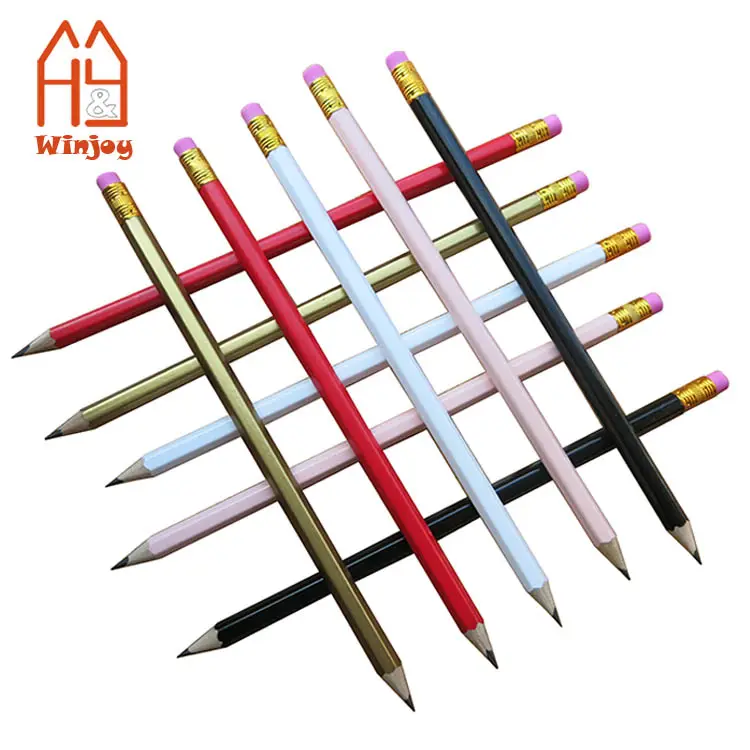 Lápices de madera con forma Hexagonal, lápices de colores dorados, personalizados, con goma de borrar, baratos, 2020