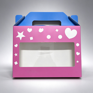 Contenedor plegable de papel para alimentos con asa de transporte y ventana transparente, caja de embalaje con logotipo personalizado para dulces de panadería - Product Image 1