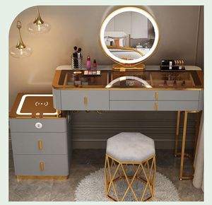 <span class=keywords><strong>Coiffeuse</strong></span> en bois massif avec station de charge sans fil, <span class=keywords><strong>miroir</strong></span> <span class=keywords><strong>LED</strong></span> éclairé, table de maquillage écologique pour chambre à coucher - Product Image 5