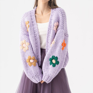Tùy Chỉnh Áo Len Cardigan Phụ Nữ Dệt Kim Phụ Nữ Handmade Chunky Dệt Kim Hoa Cardigan Cô Gái Cắt Top Phụ Nữ Áo Len - Product Image 3