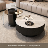 Table basse et meuble TV combinés avec plateau en dalle de roche et structure métallique, mobilier de salon moderne avec rangement multifonctionnel