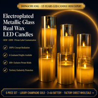 Bougie pilier LED en verre miroir doré de luxe | Cire véritable sans flamme et résistante au vent | Décoration de mariage OEM ODM