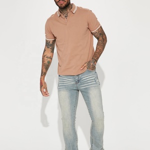 Polo de Manga Corta para Hombre, Color Beige, Algodón Piqué, Cierre de Botones, Estilo Casual, Corte Regular, para Golf - Product Image 3