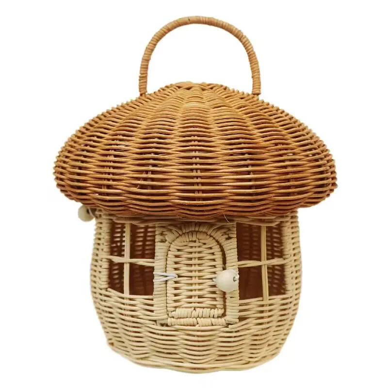 籐織り手作りキノコ収納ボックス子供用装飾収納バスケット