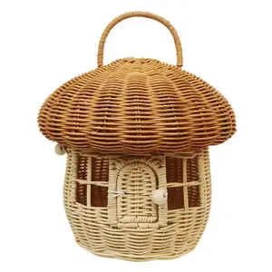 Rattan tecido handmade cogumelo armazenamento caixa infantil decorativo armazenamento cesta