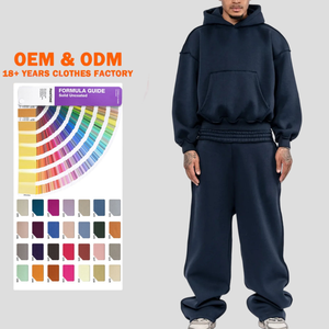 Heavyweight Cropped 450 Gsm Autumn Casual Oversized Thick Fleece Hoodie & <b>Sweatpants</b> <b>Set</b> - Product Image 1
