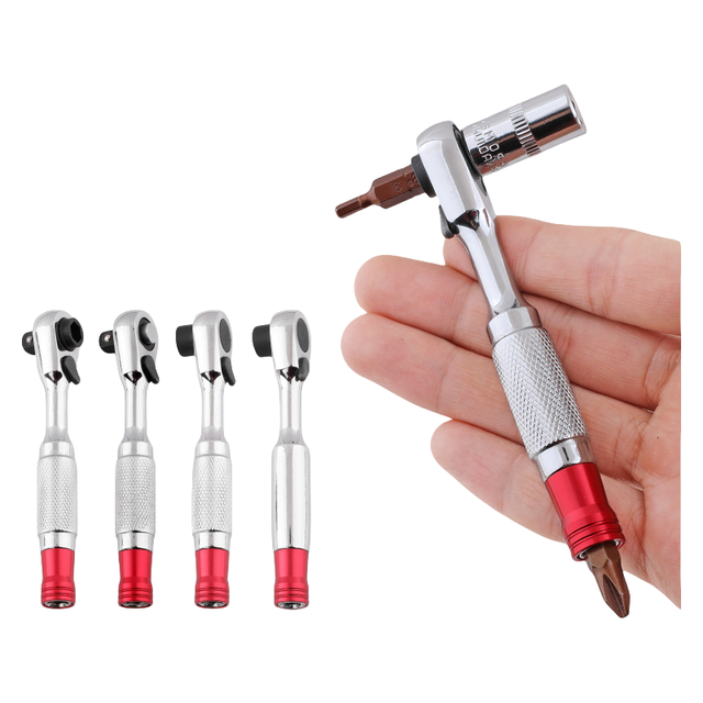 1/4" Mini Stubby Double End Bidirectional Ratchet Wrench Double-used Bit Socket Set 72 Tooth Quick Short Knurled Handle Spanner