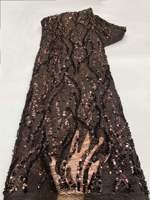 Tissu de robe de mariée et de soirée en dentelle à sequins or rose, motif vague, pour couture, livraison rapide