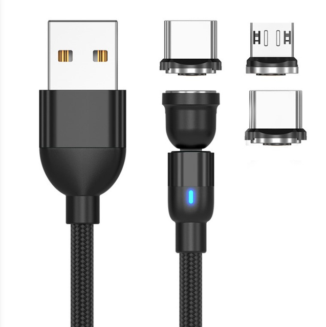 1m 3feet 3 in 1 3in1 Led Light Magnetic 3A Fast Charge Charging Magnet Usb 540 Degree Rotation Rotating Charger Data Cable