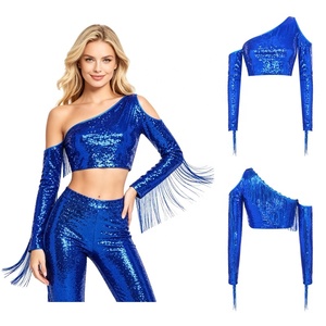Women <b>Sequin</b> Latin Dance Costume One Shoulder Fringe Crop <b>Top</b> Tassel <b>Tops</b> Ballroom Salsa Performance Custom - Product Image 2