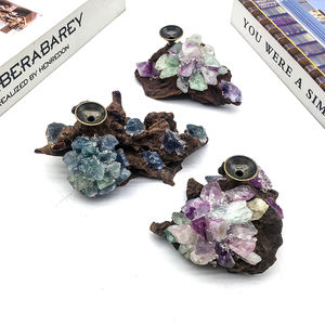 Exclusivo Soporte Esférico de Madera con Cristal de Fluorita, Piedra Preciosa, Artesanía de Cristal, Soporte de Bola de Madera en Venta - Product Image 5