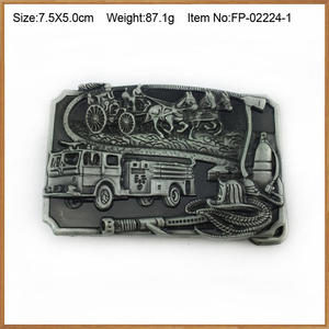 Boucle de ceinture de feu Antique Western Cowboy carré avec chariot tiré par des chevaux et camion de pompiers - Product Image 2