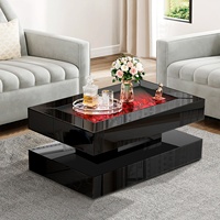 Table basse miroir intelligente pour salon avec lumières RGB et chargeur sans fil Bluetooth