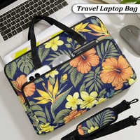 Sac pour ordinateur portable matelassé à imprimé floral tropical hawaïen OEM pour ordinateur de 14 à 16 pouces avec poignées et bandoulière