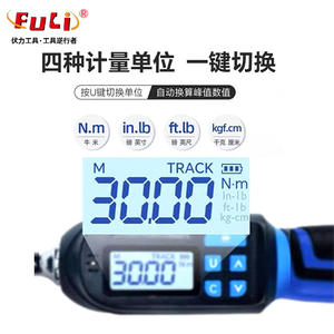 Clé dynamométrique numérique Fuli 250 mm, qualité industrielle, acier au chrome-vanadium, avec cliquet et fonctionnement sur batterie - Product Image 1
