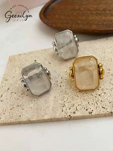 Хит продаж: кольцо с натуральным кристаллом квадратной огранки в винтажной оправе с платиновым покрытием - Product Image 4