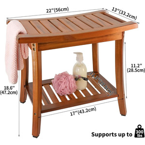 Tabouret de salle de bain double couche en teck 50.8x35.5x45.7cm, imperméable, antidérapant, avec rangement, siège de douche - Product Image 5