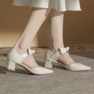 Pointed <b>Toe</b> Sexy Mid <b>Heel</b> Stiletto Heeled Sandals Breathable Anti-Slip Wedding Shoes for Work and Commuting - Product Image 2