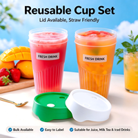 Bouteille en plastique PP côtelée jetable de 500 ml (16 oz) résistante à la chaleur, à rayures verticales, pour emballage de thé au lait, thé au citron, avec couvercle