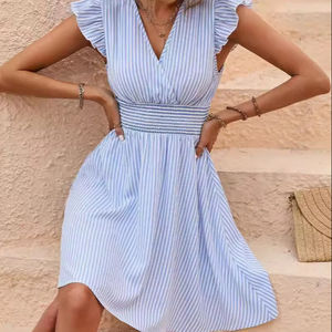 Femmes élégant tenue décontractée mode européenne américaine automne nouveau été rayure impression respirant paillettes papillon naturel - Product Image 1