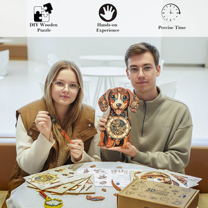 Reloj de madera 3D con diseño de perro Dachshund estilo Steampunk, rompecabezas funcional, kit de ensamblaje STEM para adultos, decoración de escritorio para el hogar, regalo al por mayor. - Product Image 5