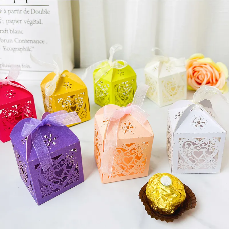 laser cut wedding favor boxes candy box for wedding gift birthday party anniversary with ribbons