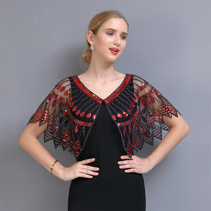 شال شبكي هندسي للنساء يلتف بالترتر مطرز بالخرز كاب سهرة بوليرو فلابر غاتسبي فستان حفلة التستر - Product Image 1