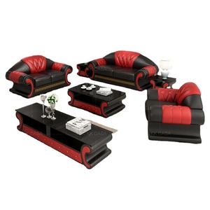 أريكة جلدية لغرفة المعيشة بسعر المصنع، طقم أرائك جلدية سوداء وحمراء كاملة مع مشابك قابلة للسحب، قطعة 123 قابلة للتركيب - Product Image 1