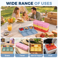 Boîtes à collation en silicone à 3 compartiments avec couvercle, récipients étanches pour sauces et fruits, boîte à bento, adaptées au congélateur