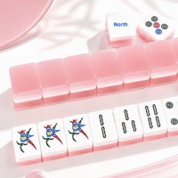 Mahjong Traditionnel Chinois - Mahjong en Acrylique Effet Gelée Haut de Gamme, Grande Taille, Portable, Série Cristal Pâte de Haricot Rouge
