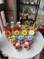 Pot de fleurs en crochet fait main pour client, rose, orange, cadeau mignon pour maman, petite amie, amie, bouquet de roses et de tulipes en crochet