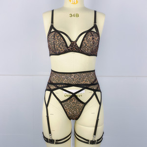 ชุดชั้นในลูกไม้พิมพ์ลายเสือดาวสำหรับผู้หญิงชุดเสื้อชั้นในอีโรติกเปิดหลัง - Product Image 4