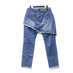 Completo Due Pezzi <span class=keywords><strong>Jeans</strong></span> con Gonna per <span class=keywords><strong>Donna</strong></span> Slim Fit Blu Chiaro con Orlo Sfrangiato Vestito con Frange <span class=keywords><strong>Jeans</strong></span> Casual con Strappi/Denim con Frange - Product Image 3