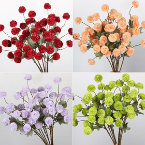 Flor de Crisantemo Artificial, Rama Individual con 5 Cabezas, Flor de Seda Roja para Decoración del Hogar y Bodas - Product Image 3