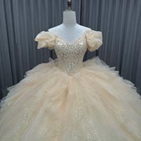 Robe de bal robe de soirée Quinceanera Puffy perles Appliques bohème dentelle cristal parole longueur robes de mariée fleur naturelle