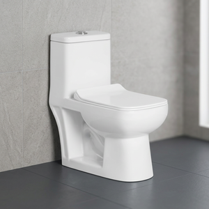 Inodoro de una pieza de cerámica blanca de calidad de exportación con sifón en P modelo Diamond para baños de hotel - Product Image 2