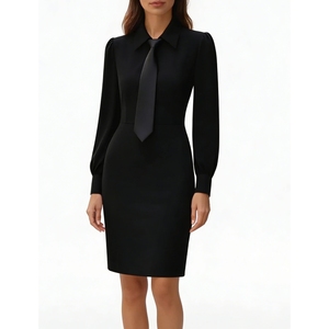 ชุดเดรสเชิ้ตผูกคอสำหรับผู้หญิง - ชุดเดรสทรงเข้ารูปคอปกแขนยาวแฟชั่น - Product Image 2