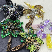 En gros, Appliques brodées à coudre faites main, motif palmier de coco, ornées de perles et de paillettes, pour chapeaux DIY
