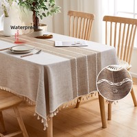 Nappe en lin européen Aodu, rayures grises, imperméable, bordure à franges, décoration de table moderne pour salle à manger, vente en gros, usine