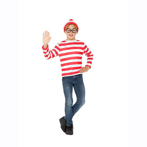 Costume de cosplay pour la semaine du livre Waldo parent-enfant, chemise à rayures, pantalon, chapeau, lunettes, kit est <span class=keywords><strong>Wally</strong></span>, costume d'Halloween unisexe pour adulte - Product Image 4